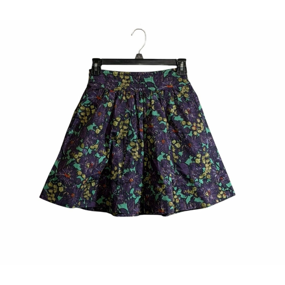 J Crew 00 Elsie Full Skirt in Purple Multi-Color Nightfall Floral Whimsigoth